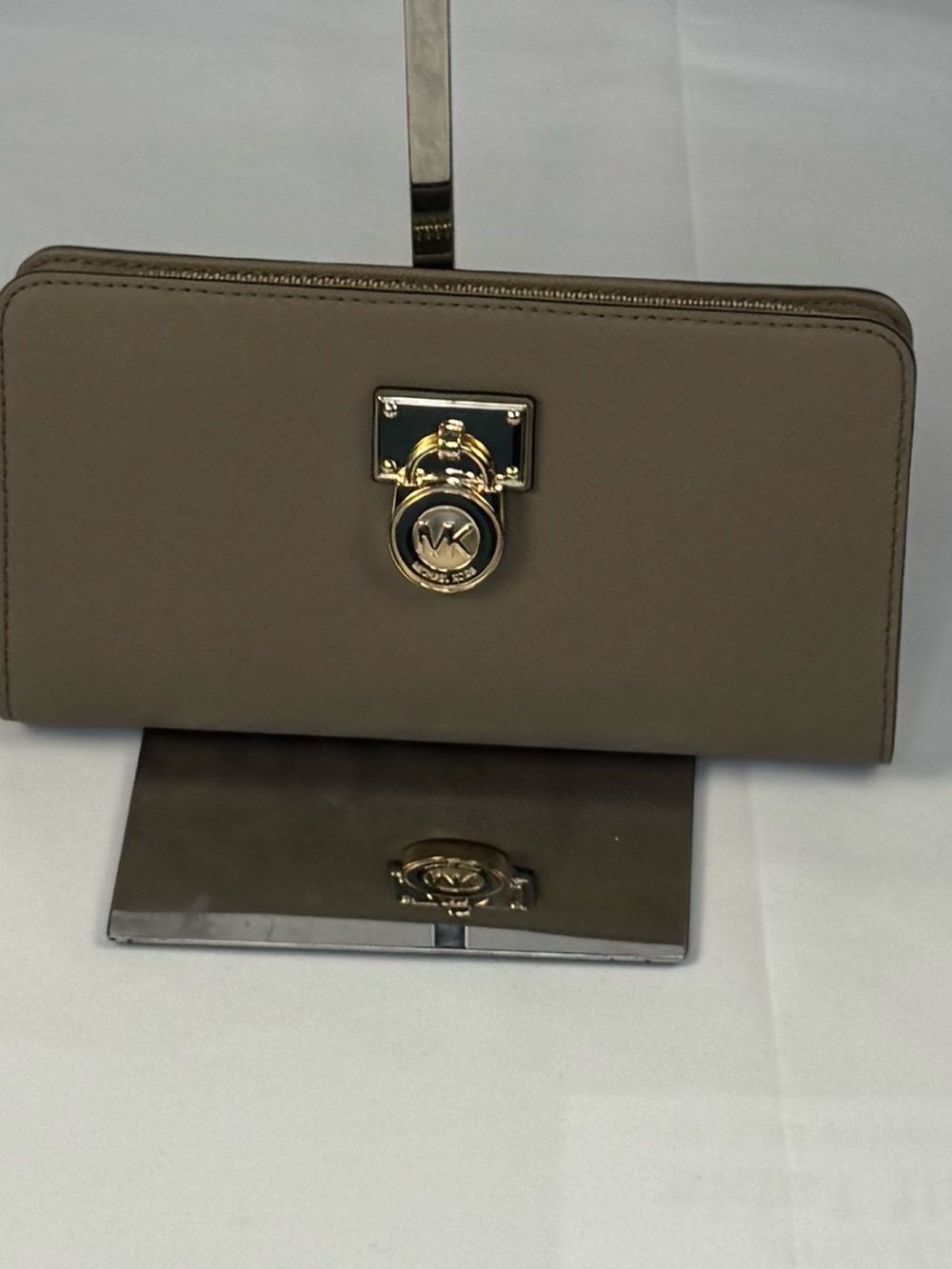 Michael Kors Taupe Zip-Around Wallet with Gold Accent